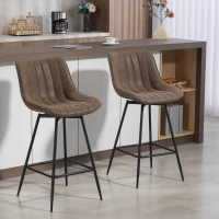 HOMCOM Set of 2 Counter Height Barstools, PU Leather Upholstered Bar Stools with Backrest, Footrest and Steel Legs, Brown(m-1)