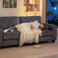 HOMCOM Three Seater Sofa, Fabric 3 Seater Couch with Spring Cushion and Cup Holders for Living Room, Bedroom, Dark Grey(m-7)