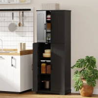 HOMCOM Tall Pantry Cabinet, 64" Storage Cabinet with Adjustable Shelves and 8 Door Spice Racks for Kitchen, Dining Room, Black(m-1)