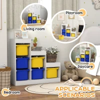 Qaba 3 Layers Toy Storage Organizer Kids Bookshelf Children Toy Storage w/ 6 Plastic Bins, Yellow & Blue(m-5)
