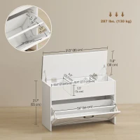 HOMCOM Shoe Storage Bench with Flip Drawer and Lift Top Storage, Entryway Bench with Seat Cushion for Hallway, White(m-3)