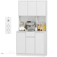 HOMCOM 71" Pantry Cabinet with Charging Station, Kitchen Storage Cabinet with Microwave Stand, Pegboard, 6 S-hooks, White(m-2)