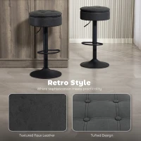 HOMCOM Set of 2 Barstools with Storage, Swivel Bar Stools with PU Leather Upholstered, Footrest, Steel Base, Black(m-9)
