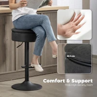 HOMCOM Set of 2 Barstools with Storage, Swivel Bar Stools with PU Leather Upholstered, Footrest, Steel Base, Black(m-4)