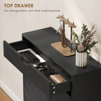 HOMCOM Narrow Shoe Cabinet for Entryway with 2 Flip Drawers, Top Drawer and Adjustable Shelves for 12 Pairs of Shoes, Black(m-5)