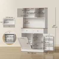 HOMCOM 68" Pantry Cabinet with Charging Station, Storage Cabinet with Microwave Stand, 10 Gallon Trash Can Cabinet, White(m-3)