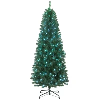 HOMCOM 6ft Artificial Christmas Tree with Colorful DIY Synchronized Lights, Remote, Hinged Slim Fir with Daily Timer(m-1)