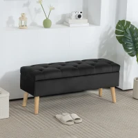 HOMCOM Storage Ottoman with Lid, Velvet Upholstered Storage Bench with Wood Legs for Living Room, Black(m-8)