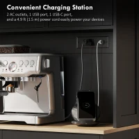 HOMCOM 68" Pantry Cabinet with Charging Station, Storage Cabinet with Microwave Stand, 10 Gallon Trash Can Cabinet, Black(m-6)