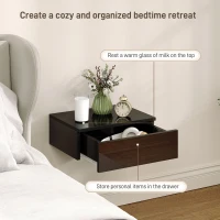 HOMCOM Set of 2 Wall Mounted Bedside Tables, High Gloss Floating Nightstands with Drawer for Bedroom, Black(m-4)