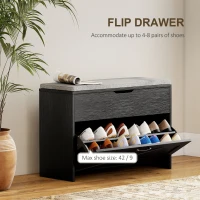 HOMCOM Shoe Storage Bench with Flip Drawer and Lift Top Storage, Entryway Bench with Seat Cushion for Hallway, Black(m-4)