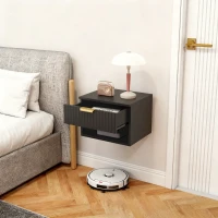 HOMCOM Floating Nightstands, Wall Mounted Bedside Tables Set of 2 with Drawer and Open Shelf, Black(m-10)