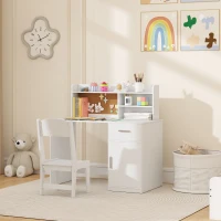 Qaba Kids Desk and Chair Set, Kids Study Table and Chair Set with Storage Hutch, Drawer, Cabinet, Compartments, Cork Board(m-8)