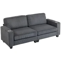 HOMCOM Three Seater Sofa, Fabric 3 Seater Couch with Spring Cushion and Cup Holders for Living Room, Bedroom, Dark Grey(m-2)
