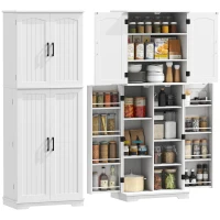 HOMCOM Tall Pantry Cabinet, 64" Storage Cabinet with Adjustable Shelves and 8 Door Spice Racks for Kitchen, Dining Room, White(m-11)