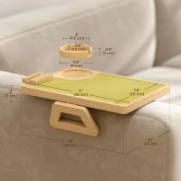 HOMCOM Couch Arm Tray, Clip-On Side Table with 360° Rotating Phone Holder and Removable Cup Holder, Natural(m-3)
