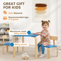 Qaba Kids Table and 2 Chair Set, Children Multi-Activity Furniture Set for Playing, Learning, Eating, Craft, Blue(m-6)