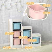 Qaba 3 Layers Toy Storage Organizer Kids Bookshelf Children Toy Storage w/ 6 Plastic Bins, Blue & Pink(m-3)