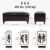 HOMCOM Storage Ottoman Bench, PU Leather Upholstered Bench with Tufted Design, Brown(m-3)