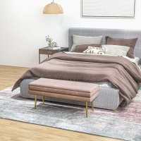 HOMCOM 39" Storage Ottoman, Velvet End of Bed Bench with Steel Legs, Foot Stool with Storage for Bedroom, Living Room, Pink(m-7)