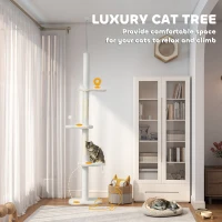 PawHut 88.5"-100.5" Floor to Ceiling Cat Tree, Cat Tower with Scratching Posts, Cloud Shaped Platforms, Dangling Balls, Cream(m-4)