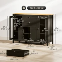 HOMCOM Buffet Cabinet Sideboard with 2 Drawers, 3 Storage Cabinets, Glass Doors and Adjustable Shelves, Dark Brown(m-3)