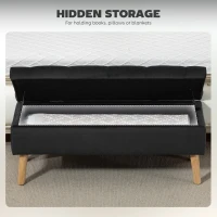HOMCOM Storage Ottoman with Lid, Velvet Upholstered Storage Bench with Wood Legs for Living Room, Black(m-4)