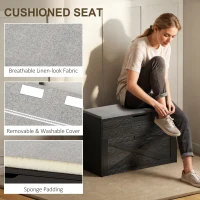 HOMCOM Shoe Storage Bench with Flip Drawer and Lift Top Storage, Entryway Bench with Seat Cushion for Hallway, Black(m-7)