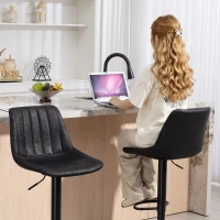 HOMCOM Counter Height Bar Stools Set of 2, Adjustable Height Bar Chairs with Swivel Seat, Leathaire Upholstery, Black(m-9)