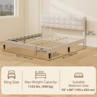 HOMCOM King Size Bed Frame with Upholstered Headboard, Modern Platform Bed Frame with Wood Slats, 1100 lbs Capacity, Cream(m-3)