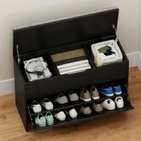 HOMCOM Shoe Storage Bench with Flip Drawer and Lift Top Storage, Entryway Bench with Seat Cushion for Hallway, Black(m-9)
