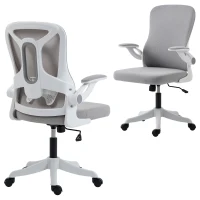 HOMCOM Ergonomic Office Chair, Swivel Desk Chair with Adjustable Lumbar Support and Height, Flip-up Armrests, Wheels, Grey(m-11)