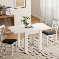HOMCOM 55" Extendable Dining Table for 4-6 Person, Kitchen Table with PU Handle and Felt Pads for Small Spaces, White(m-9)