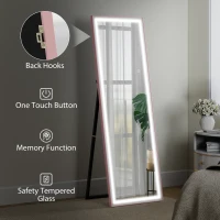 HOMCOM LED Mirror with Dimmable and 3 Colour Lights, 64" x 21" Rectangular Floor Mirror for Bedroom Living Room, Pink(m-9)