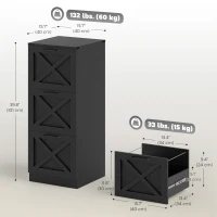 HOMCOM 3 Drawer File Cabinet with Silent Slides, Vertical Farmhouse Filing Cabinet Fits Letter/A4 Size Home Office, Black(m-3)