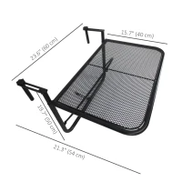 Outsunny Adjustable Balcony Hanging Railing Table, Metal Mounting Mini Wall Desk Storage Rack, Outdoor Flower Stand Serving Table Rectangle, Black(m-3)