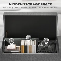 HOMCOM Storage Ottoman Bench Linen-Touch Fabric Tufted Chest Footstool with Flipping Top, Grey(m-4)