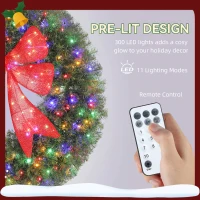 HOMCOM 60in Pre-Lit Christmas Wreath with 3D Red Bow, 11 Lighting Modes, Front Door Christmas Wreath with Remote(m-5)