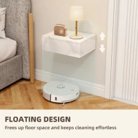 HOMCOM Set of 2 Wall Mounted Bedside Tables, High Gloss Floating Nightstands with Drawer for Bedroom, White(m-5)