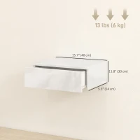 HOMCOM Set of 2 Wall Mounted Bedside Tables, High Gloss Floating Nightstands with Drawer for Bedroom, White(m-3)
