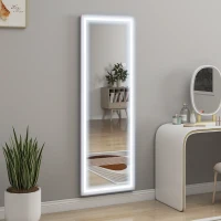 HOMCOM LED Mirror with Dimmable and 3 Colour Lights, 64" x 21" Rectangular Floor Mirror for Bedroom Living Room, Pink(m-8)