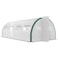 Outsunny Tunnel Greenhouse Walk-in Plant Warm House with 2 Hinged Doors, 8 Mesh Windows, 20' x 10' x 6.6', White(m-11)