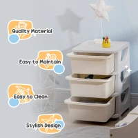 Qaba 3 Tier Kids Toy Organizer and Storage Bins with 3 Plastic Drawers, Cream White(m-7)