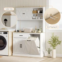 HOMCOM 69" Pantry Cabinet with Charging Station, Kitchen Cabinet with Microwave Stand, Tilt-Out Trash Can Cabinet, White(m-9)