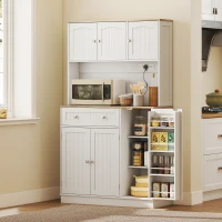 HOMCOM 68" Pantry Cabinet with Charging Station, Kitchen Storage Cabinet with Microwave Stand, 4 Door Racks, White(m-8)