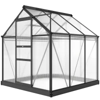 Outsunny Polycarbonate Greenhouse, Heavy Duty Outdoor Aluminum Walk-in Green House Kit Vent Door, 6.2'x6.2'x6.6' Gray(m-1)