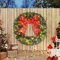 HOMCOM 48in Pre-Lit Christmas Wreath with 3D Red Bow, 11 Lighting Modes, Front Door Christmas Wreath with Remote(m-9)