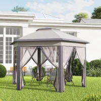 Outsunny 13' x 13' Pop Up Gazebo Hexagonal Canopy Shelter with 6 Zippered Mesh Netting for Patio Backyard Garden Wedding Party(m-8)