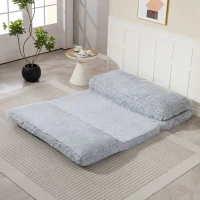 HOMCOM Bean Bag Floor Sofa Bed, Contemporary Plush Wide Folding Floor Mattress, Foam Filling Wall Couch Sleeper, Light Gray(m-7)
