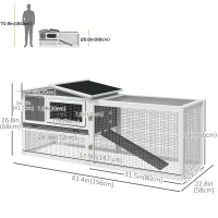 PawHut Wooden Rabbit Hutch Guinea Pig House with Removable Tray, Openable Roof, Trough, Run for Tortoises and Ferrets, Grey(m-3)